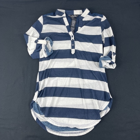 Justify Womens Blouse Blue White Striped Small - Picture 1 of 10